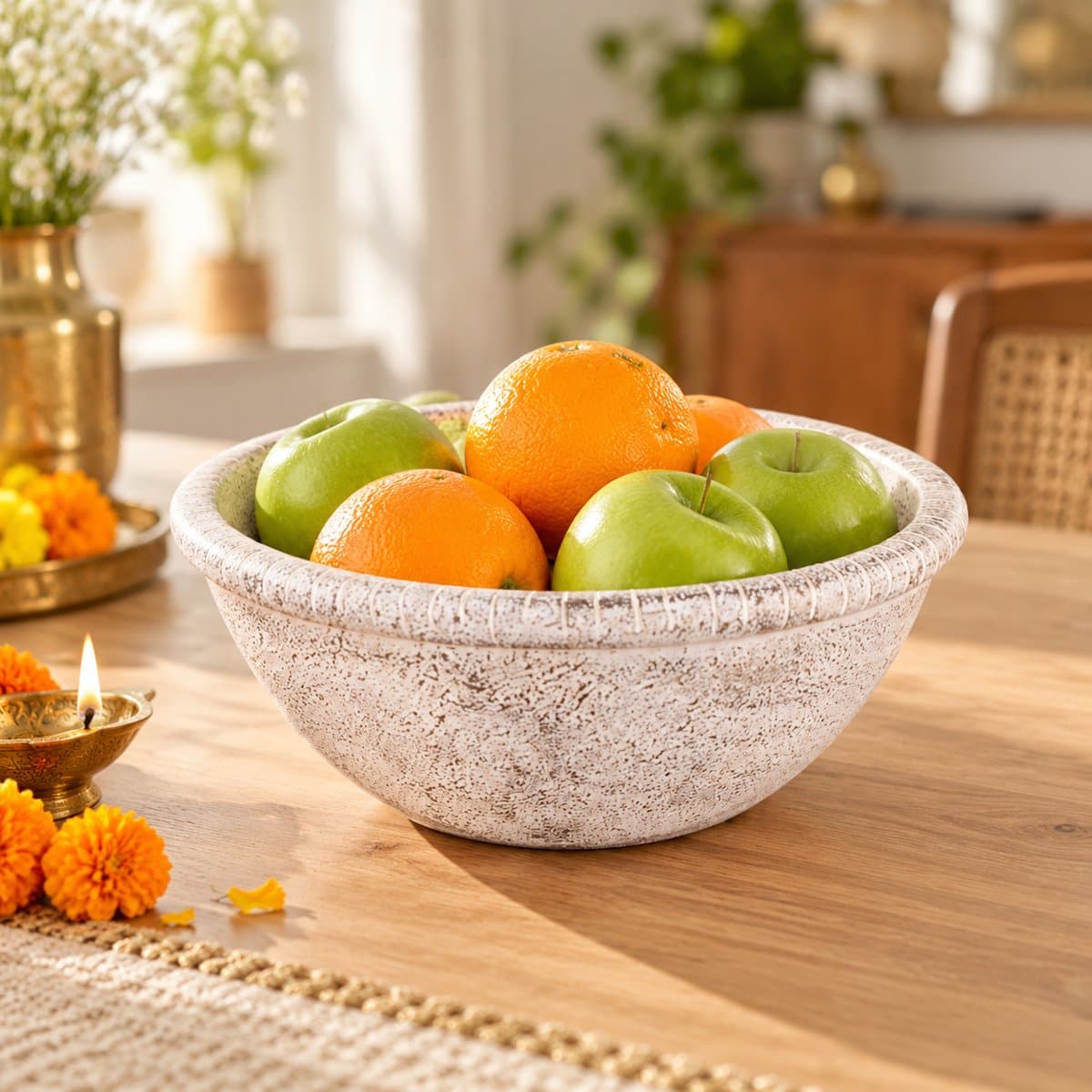 Mango Wood White Distressed Decorative Bowl