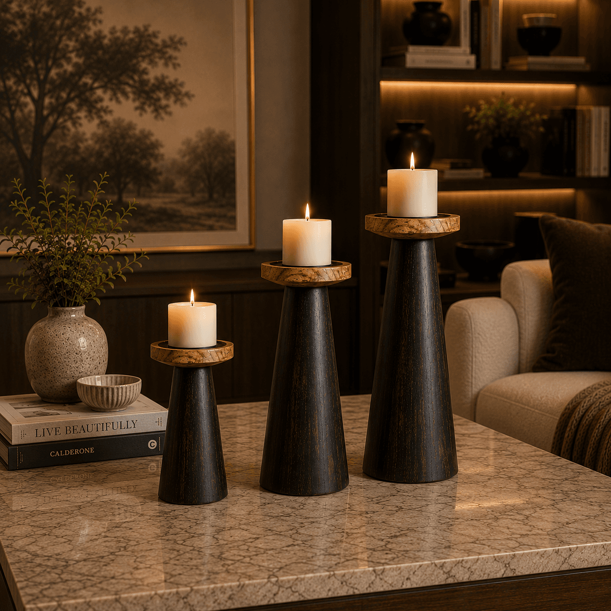 Handcrafted candle holders in luxury interior